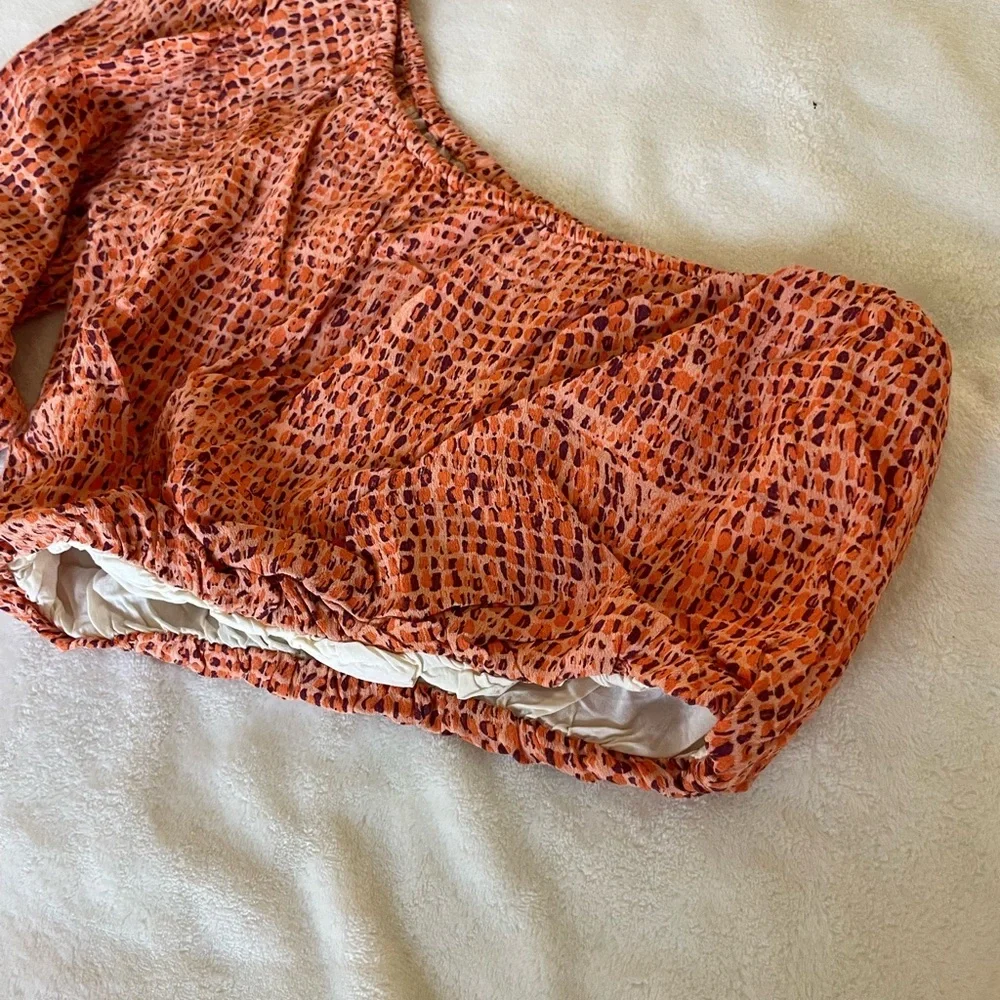 L*Space Nia Textured One-Shoulder Crop Top in Orange - Picture 11 of 11